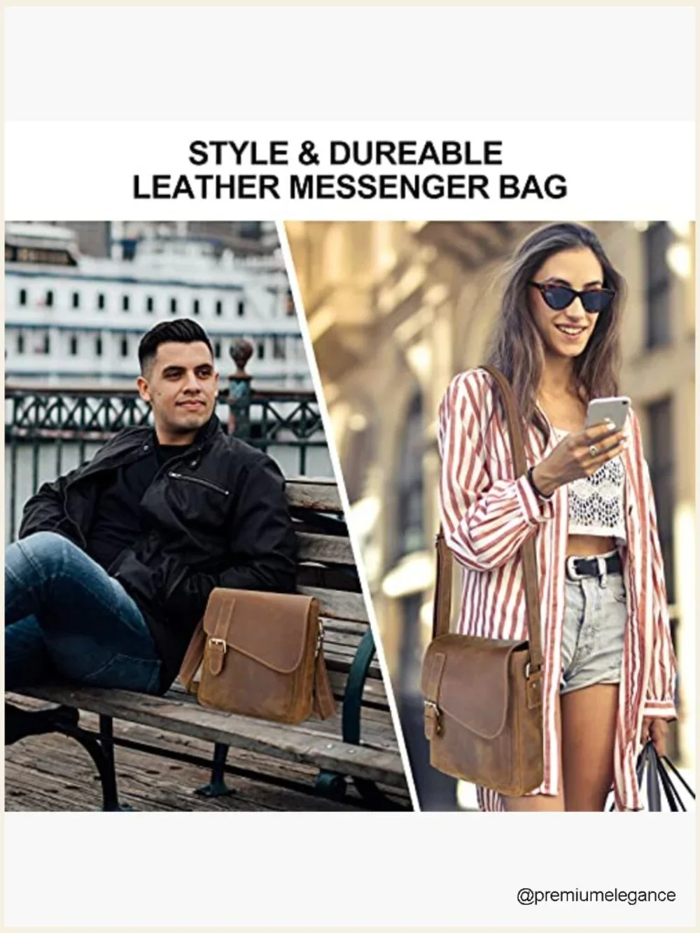 Genuine Leather Messenger Bag Crossbody Fits Tablet
